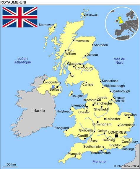 Carte des destinations linguistiques en Angleterre