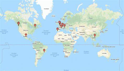 Carte des voyages à l’étranger depuis France