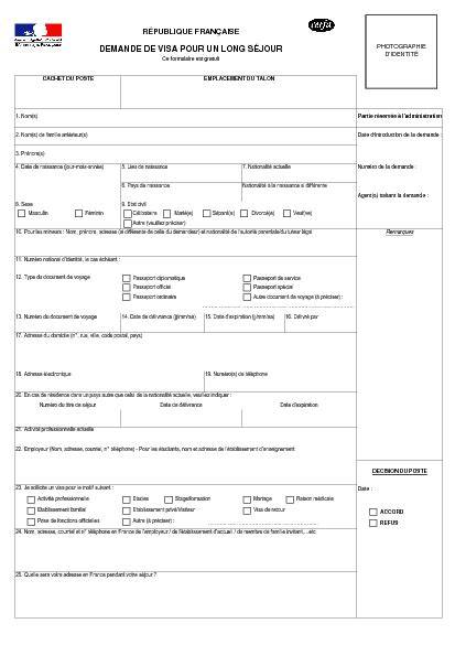 Ambassade de France demande visa long séjour