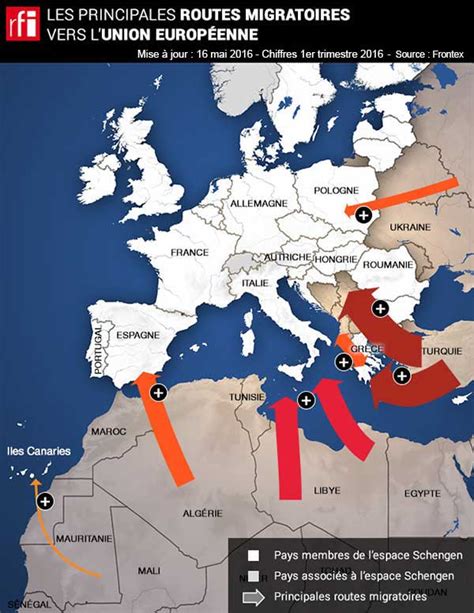 Carte des routes des réfugiés en Europe